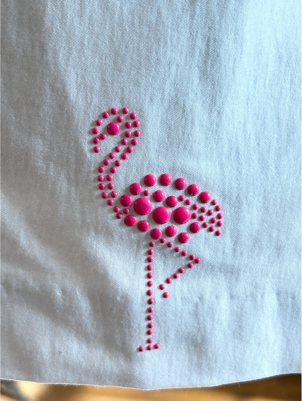 White Mini Skirt with Pink Flamingo Stud Embellishments - Size XL